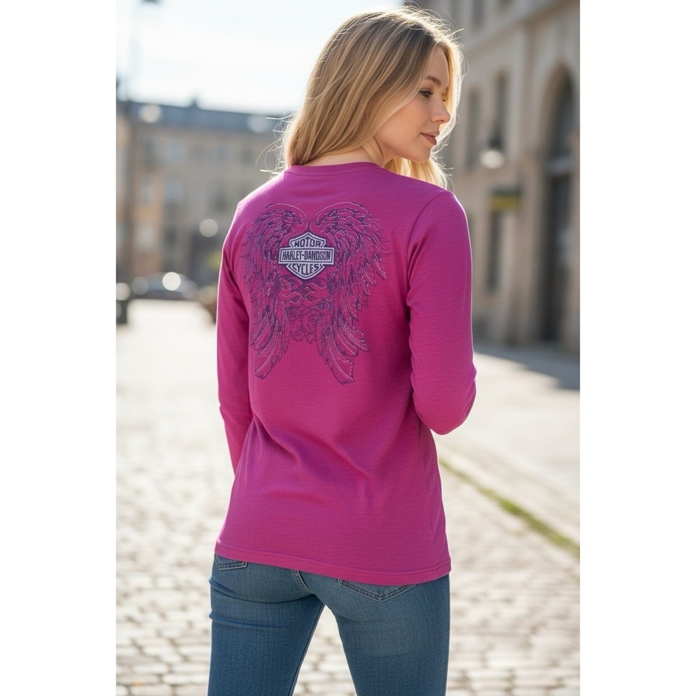Harley Davidson Bloomington IN Large Wine Long Sleeve Key Hole‎ Pullover Shirt
